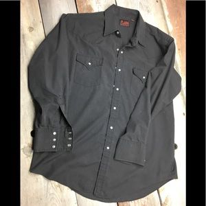 Plains Western Wear black pearl snap long sleeve shirt men’s L